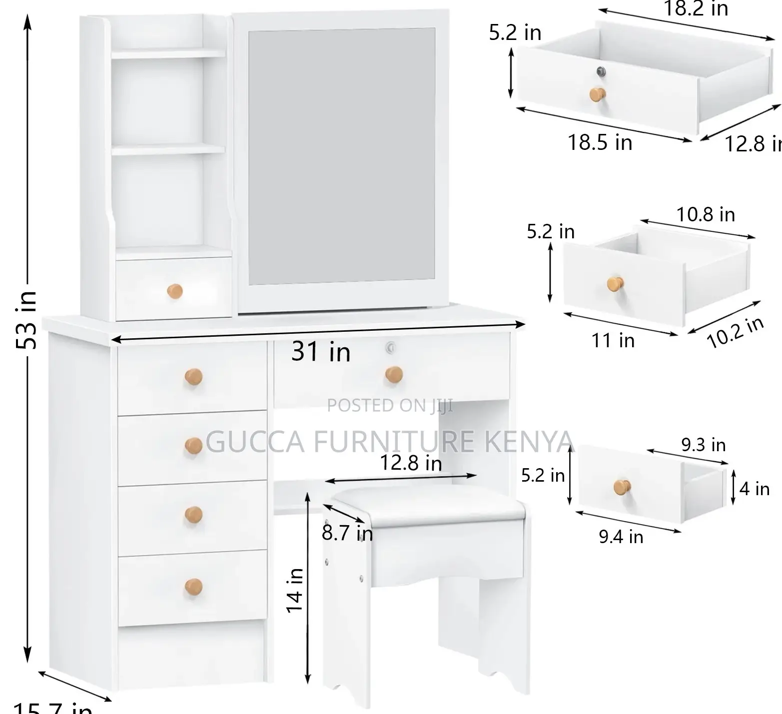 Dressers: Modern Wood White Dressing Table Set for Bedroom