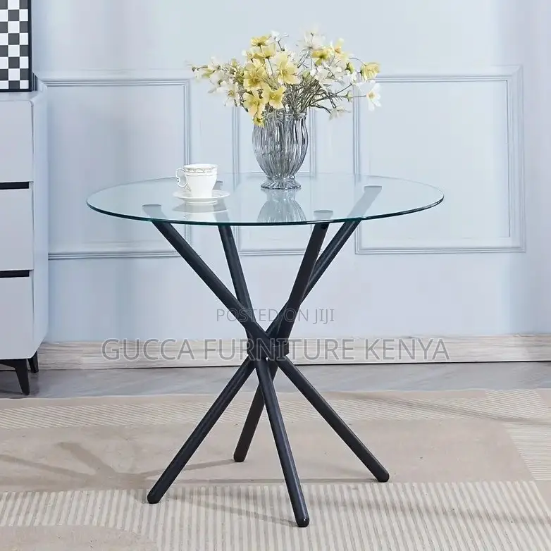 Dining Tables: Modern Round Clear Glass Home Dining Table