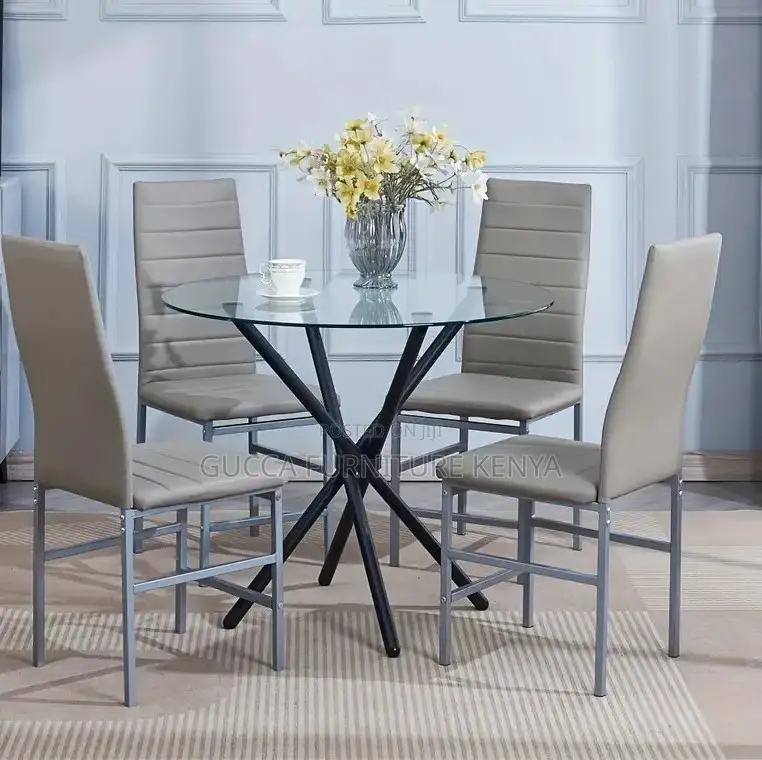 Dining Tables: Modern Round Clear Glass Home Dining Table