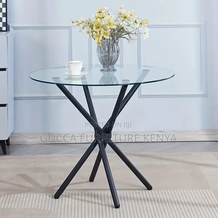Dining Tables: Modern Round Clear Glass Home Dining Table