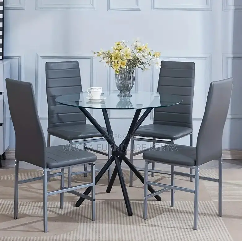 Dining Tables: Modern Round Clear Glass Home Dining Table