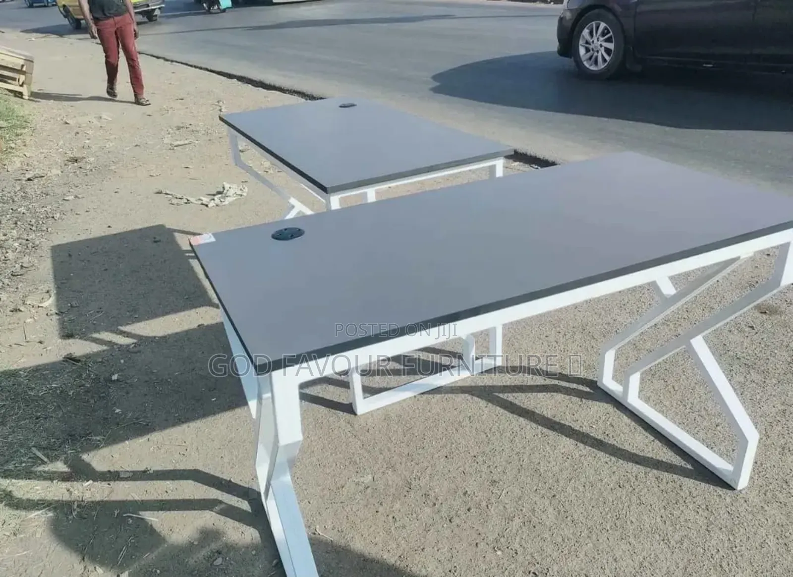 Vintage Gray 1.2m Office Table Desk With Metallic Base Gf4wa