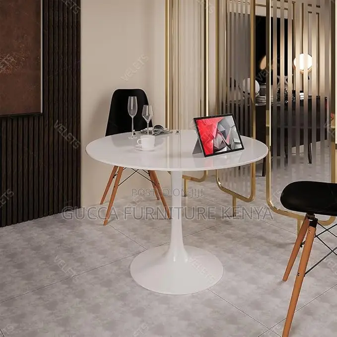Dining Tables:Round White Marble Modernist Tulip Table