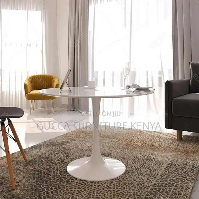 Dining Tables:Round White Marble Modernist Tulip Table