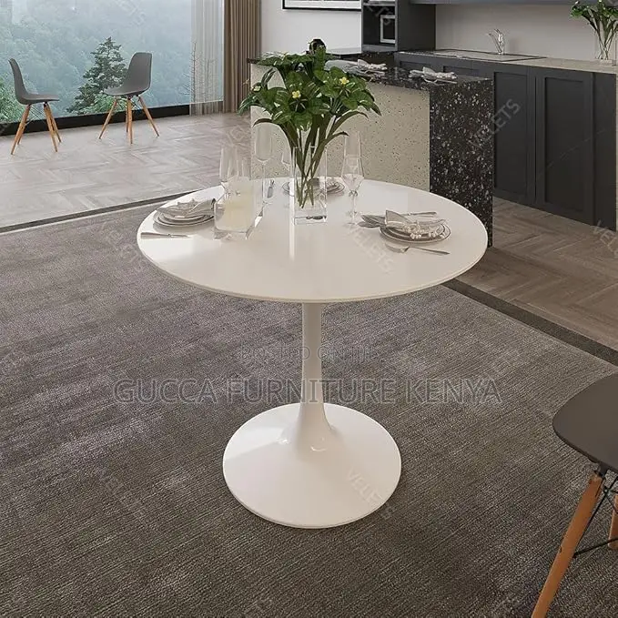 Dining Tables:Round White Marble Modernist Tulip Table