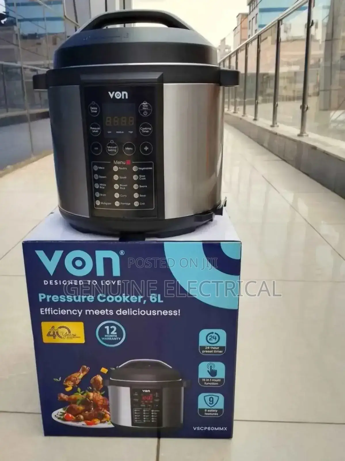 VON 6L Electric Pressure Cooker Programmed Safety Measure