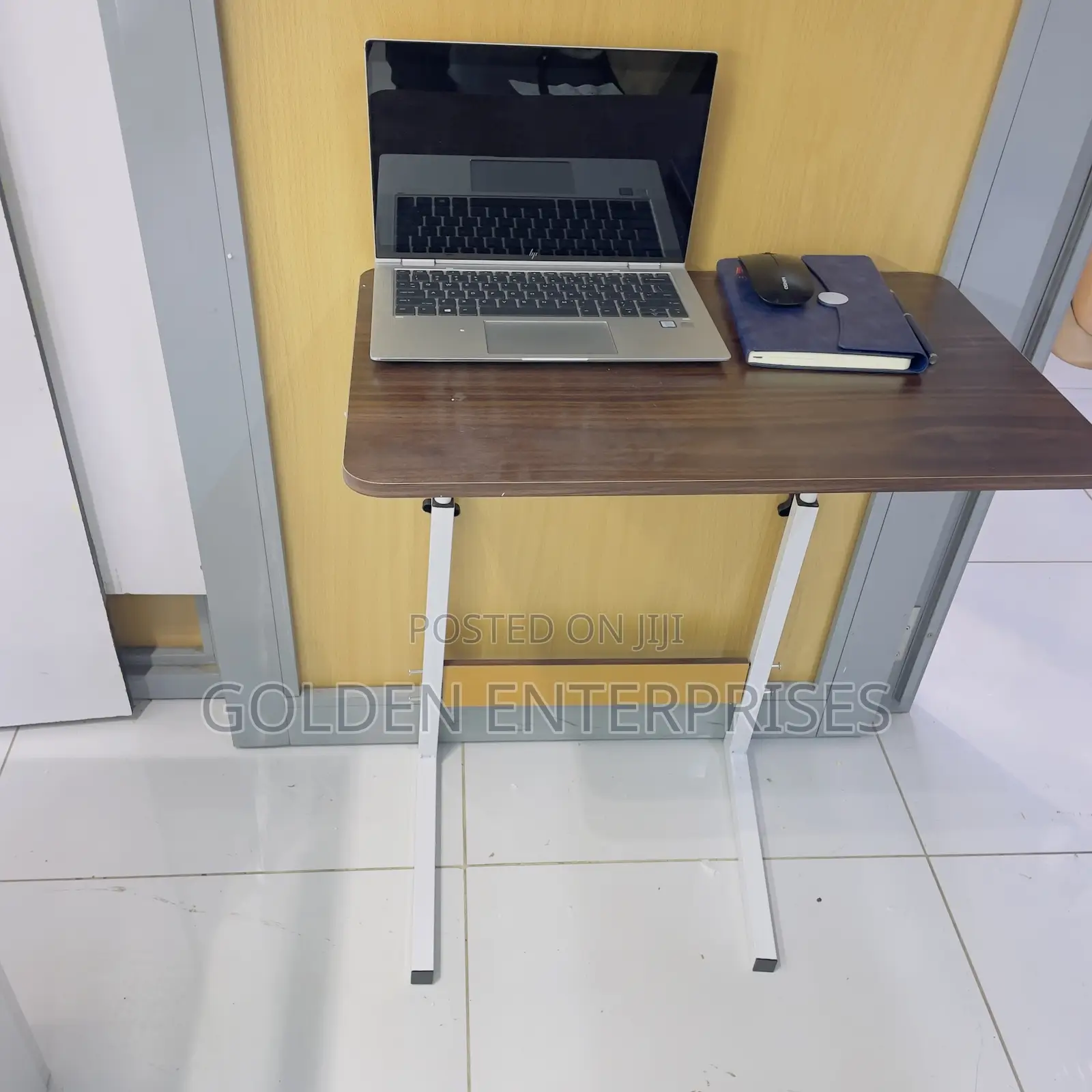 Dark Brown Height Adjustable Laptop Table With Wheels