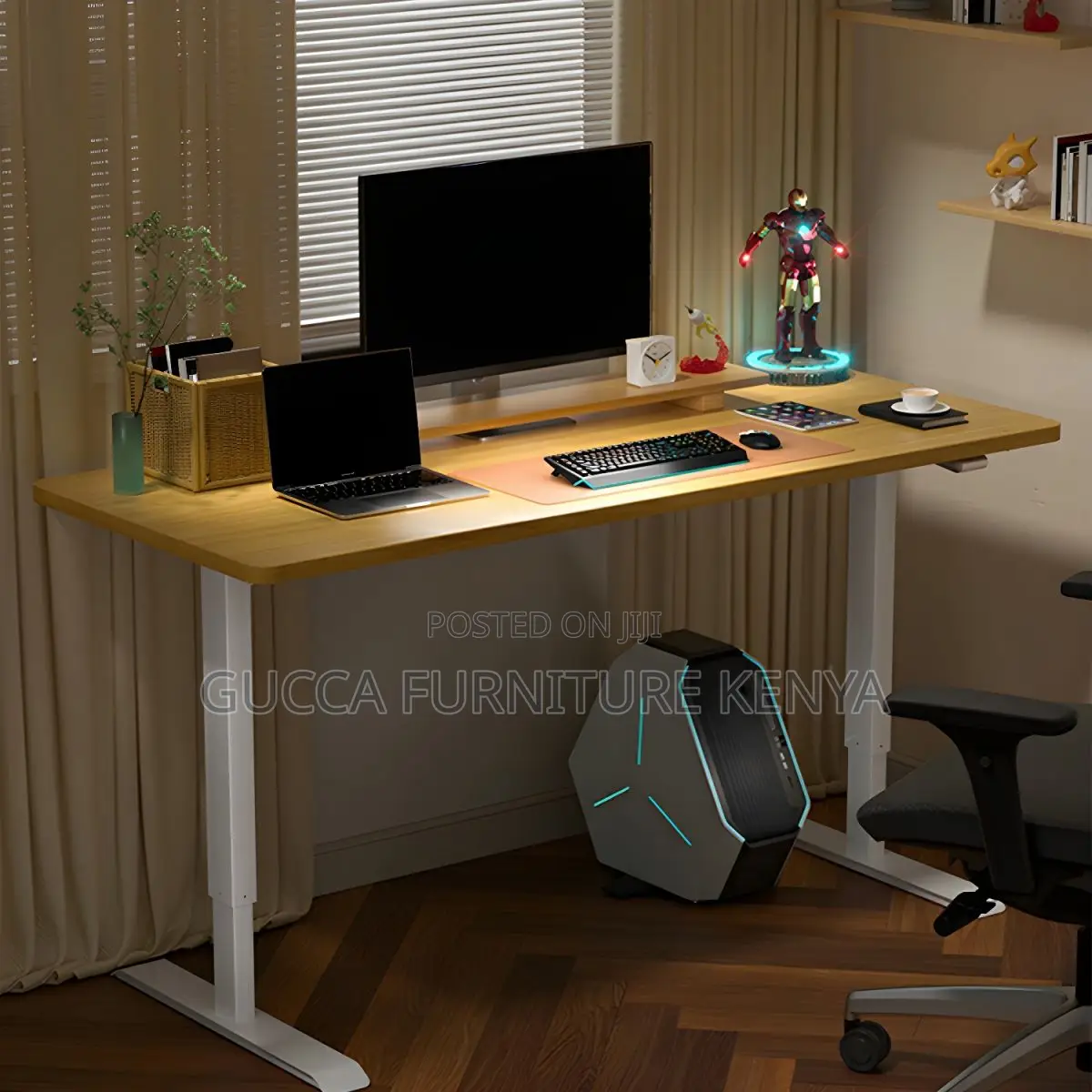 Office Tables:140cm Converter T-Shape Electric Office Desk