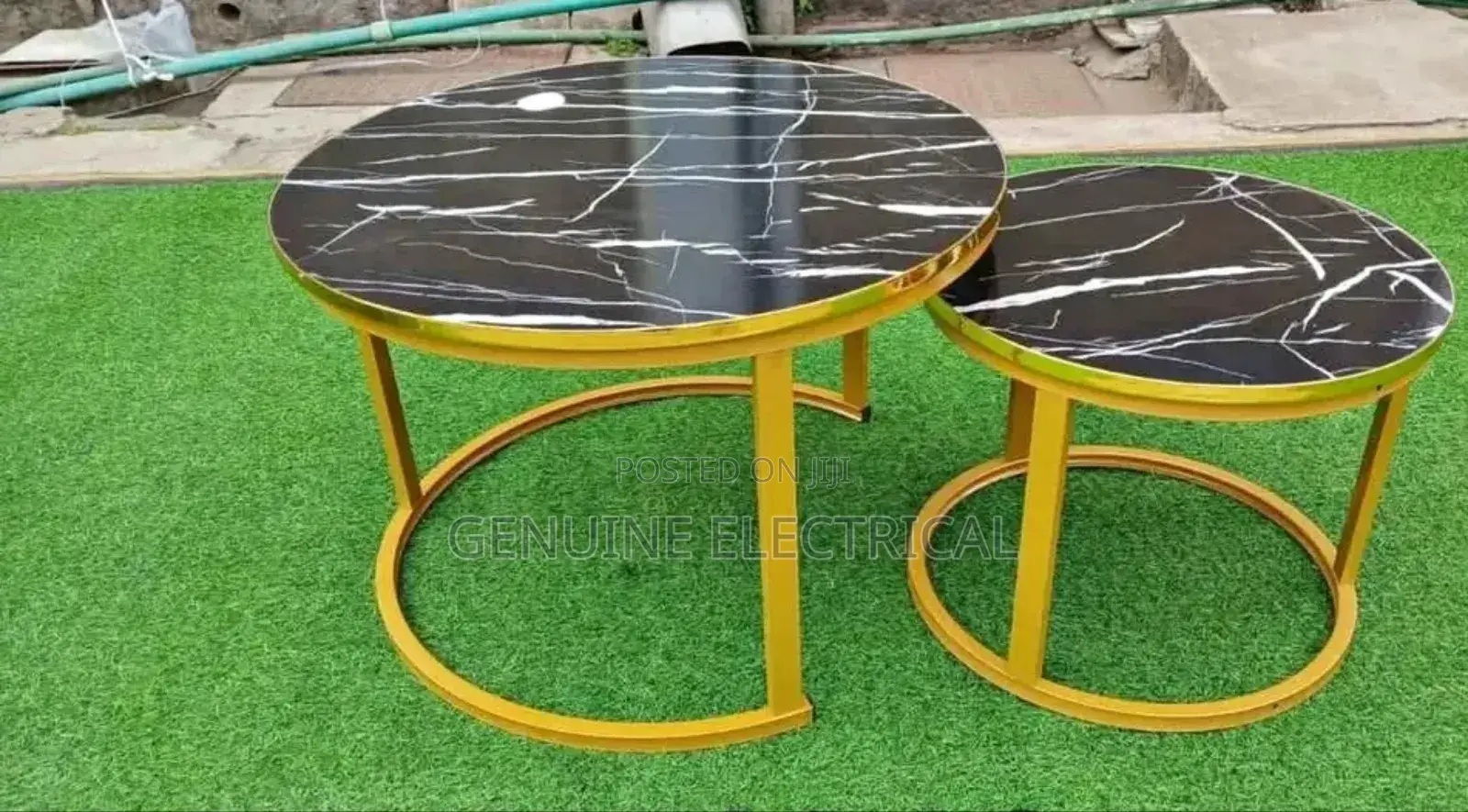 2 in 1 Glass Nesting Tables/Black Marble Coffee Table