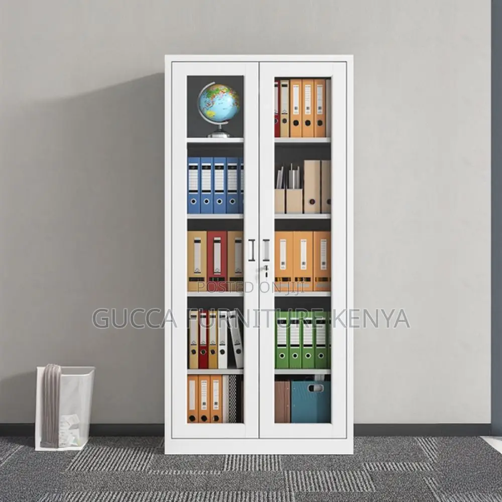 Cabinets:2-Glass Door Compact White Steel File Cabinet