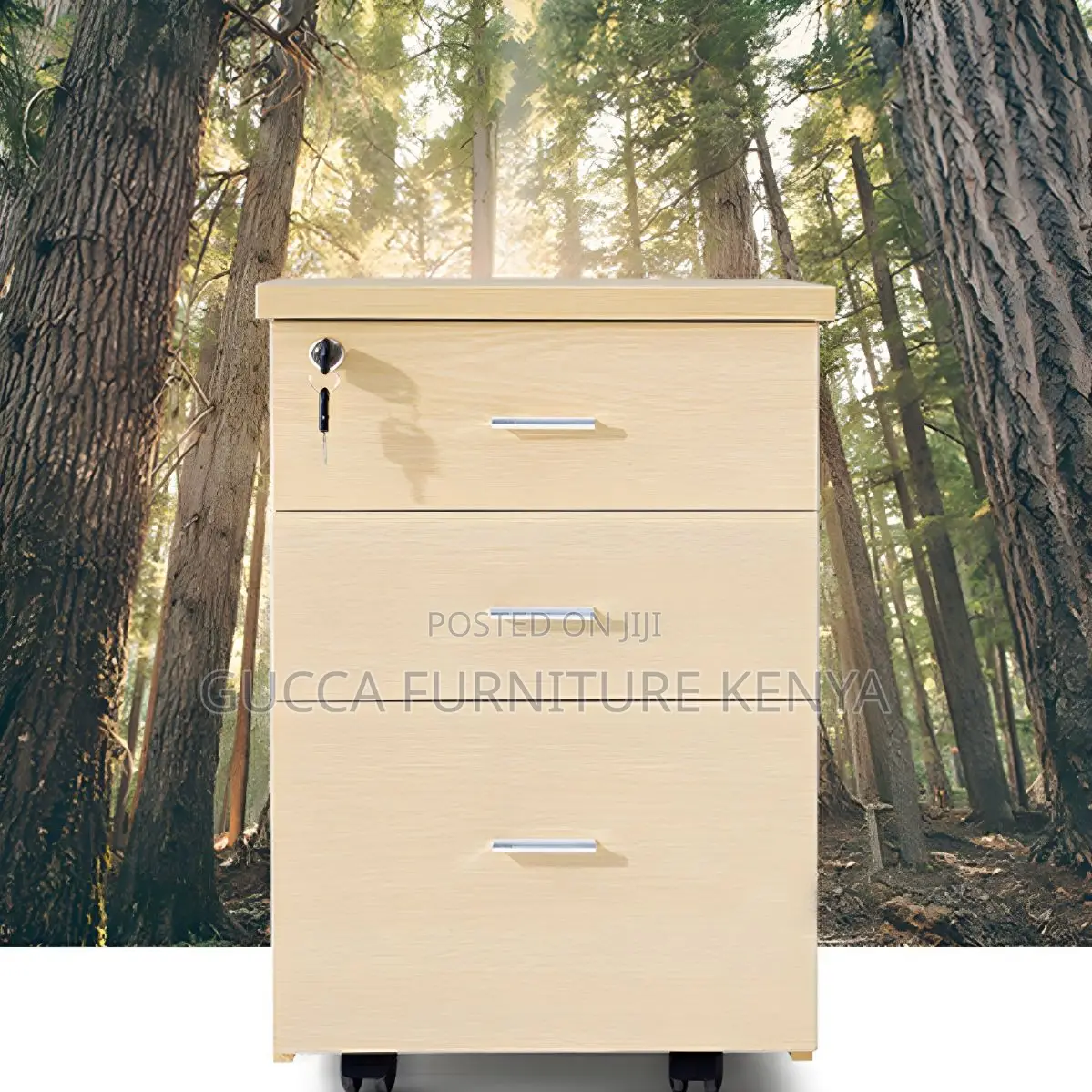 Cabinets: 3-Drawer Contemporary Wooden Pedestal Sideboard
