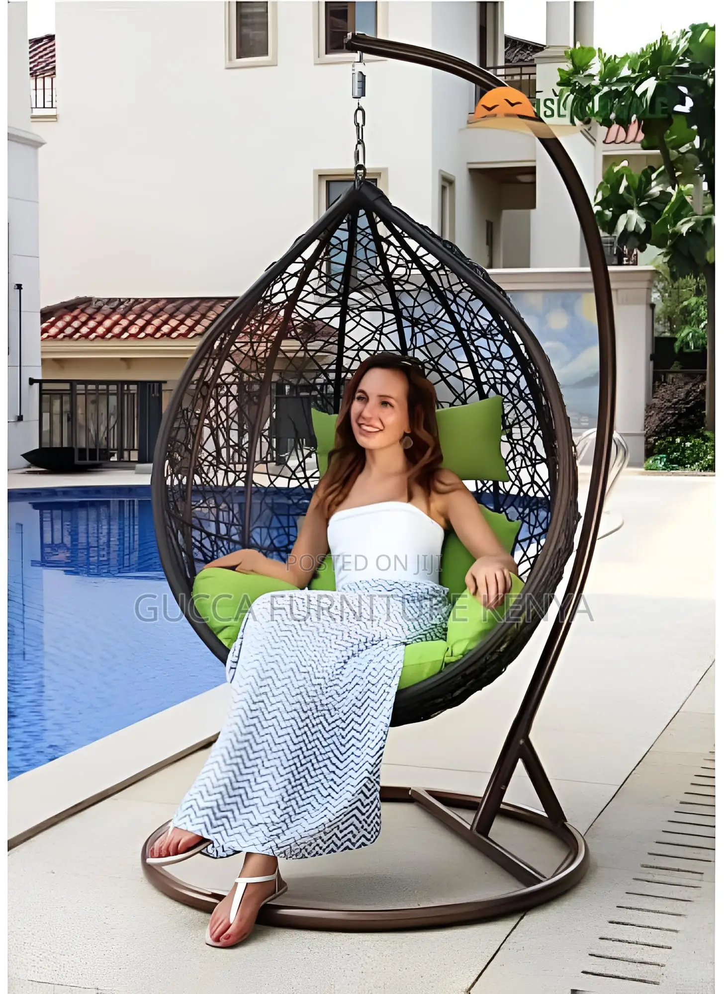 Home Chairs: Single Seater Swing Chair With Stand Cushion
