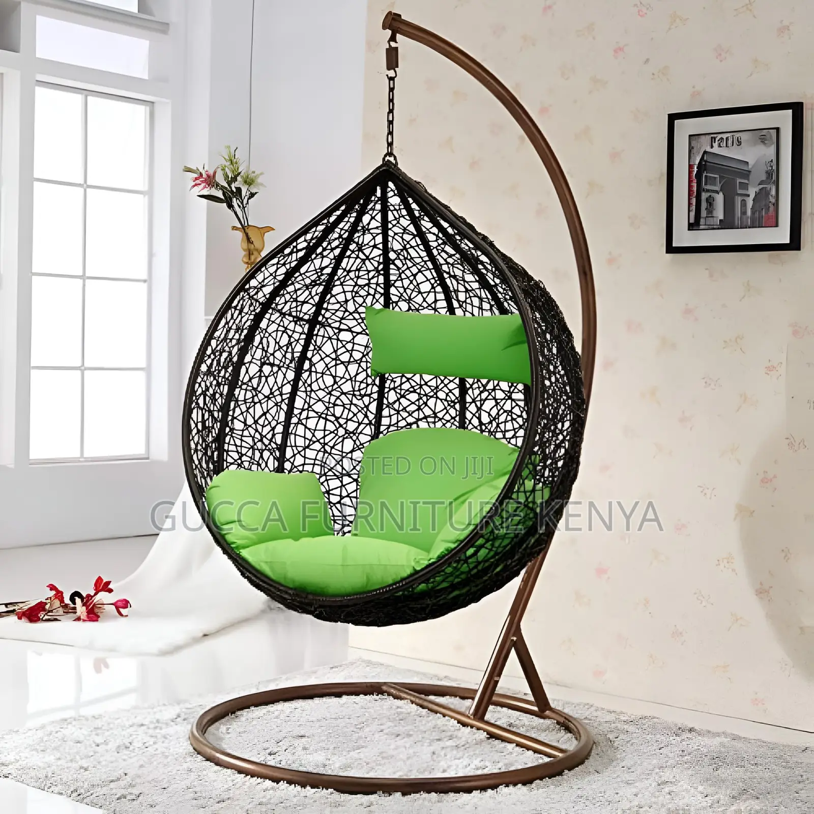 Home Chairs: Single Seater Swing Chair With Stand Cushion