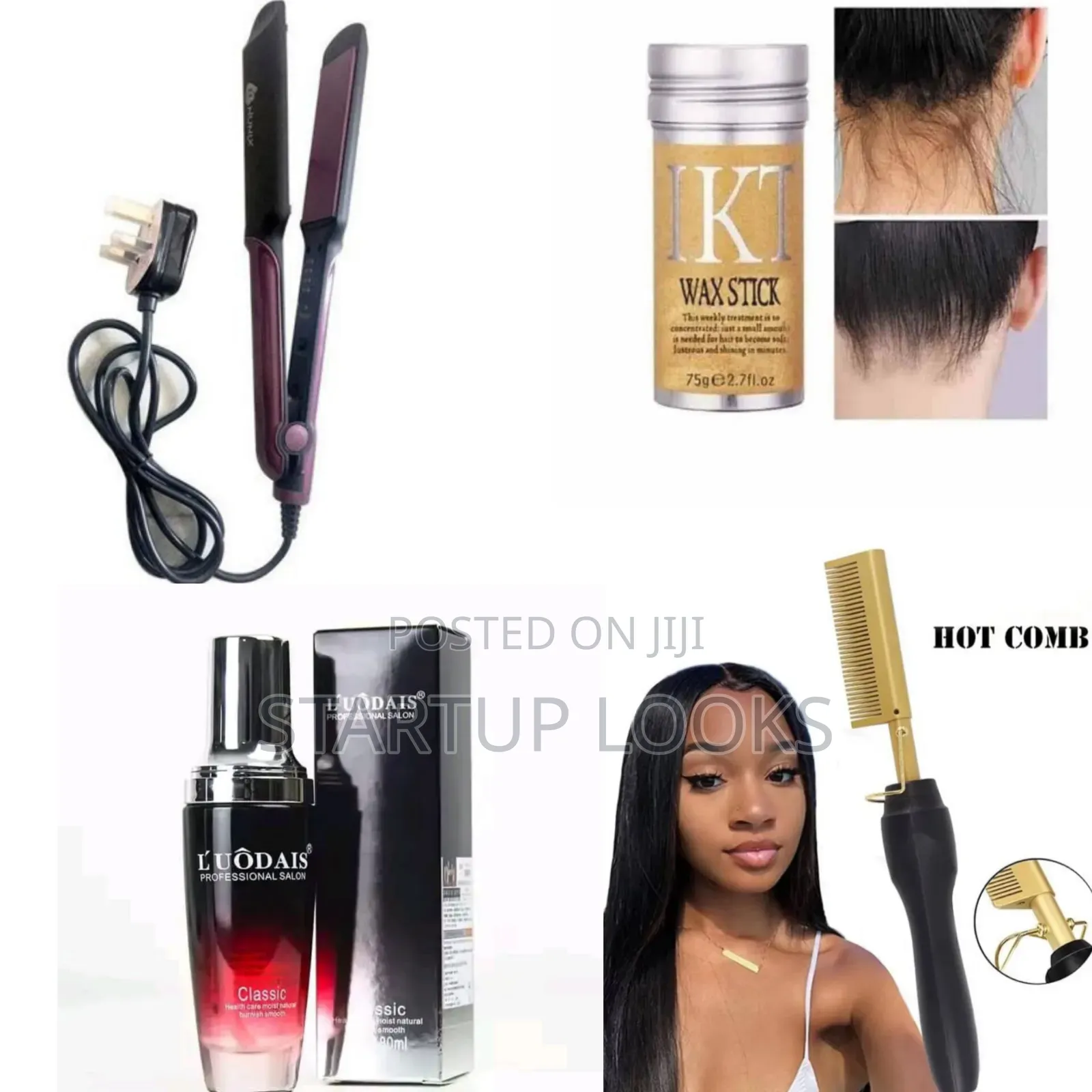 4 in 1 Hot Comb, Serum, Flat Iron, Wax Sticks