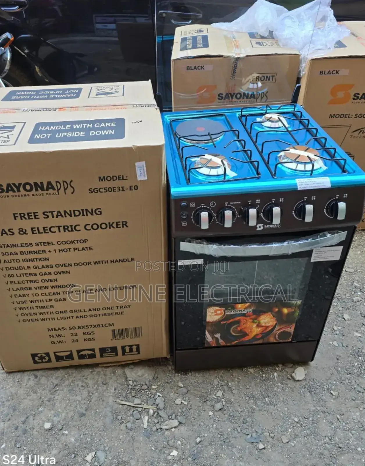 3G+1E Brown Sayona Electric Plate Standing Cooker S-B