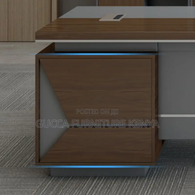Office Tables:180cm Brown L-Shape Pedestal Executive Desk