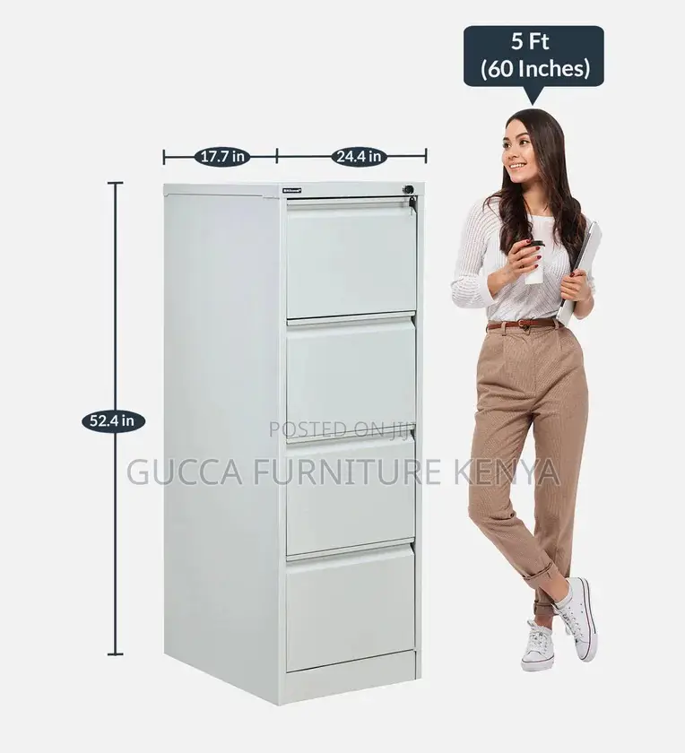Cabinets:4-Drawer Metal Office File Cabinet in Grey Finish
