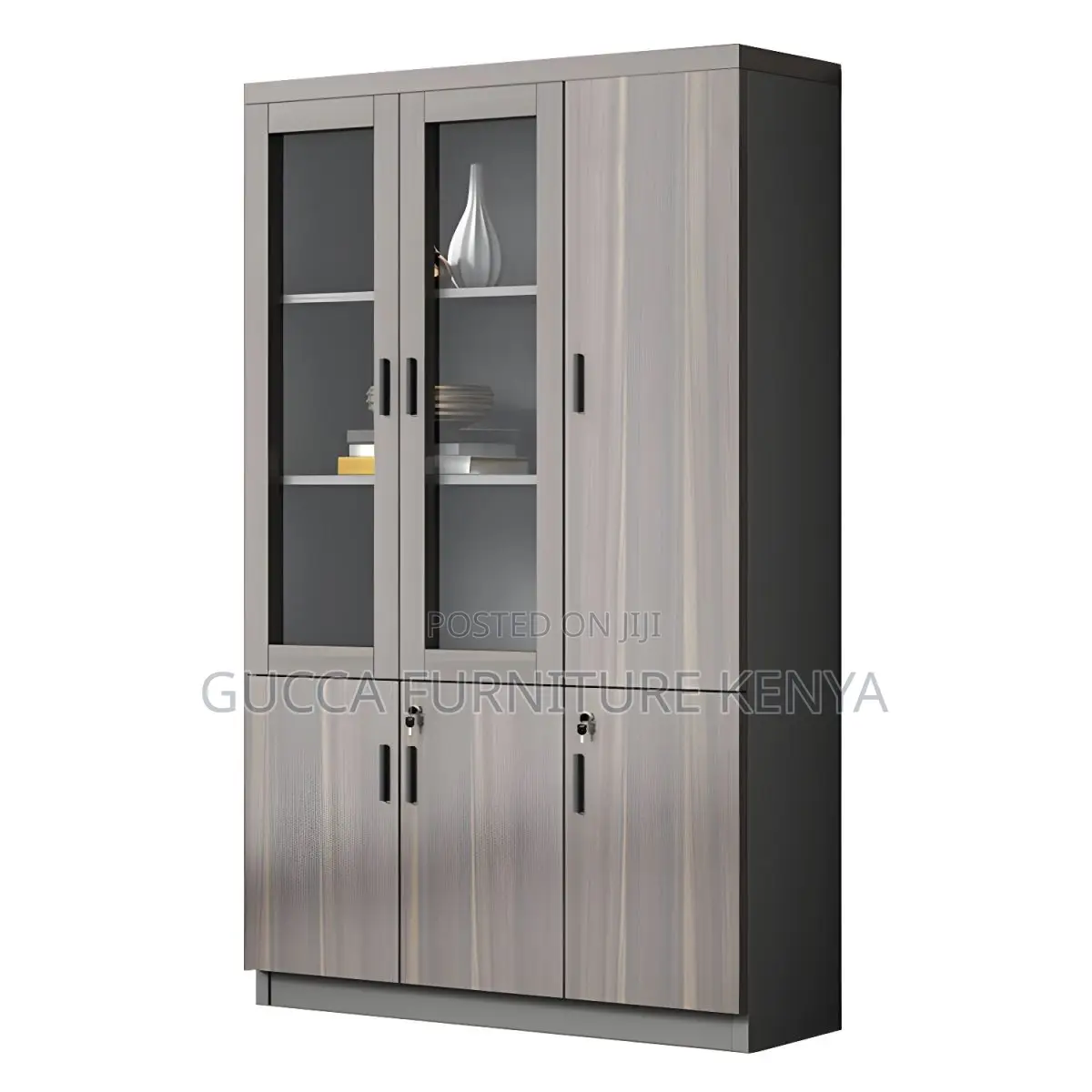 Cabinets:3-Door Industrial-Style Wooden Filing Cabinet
