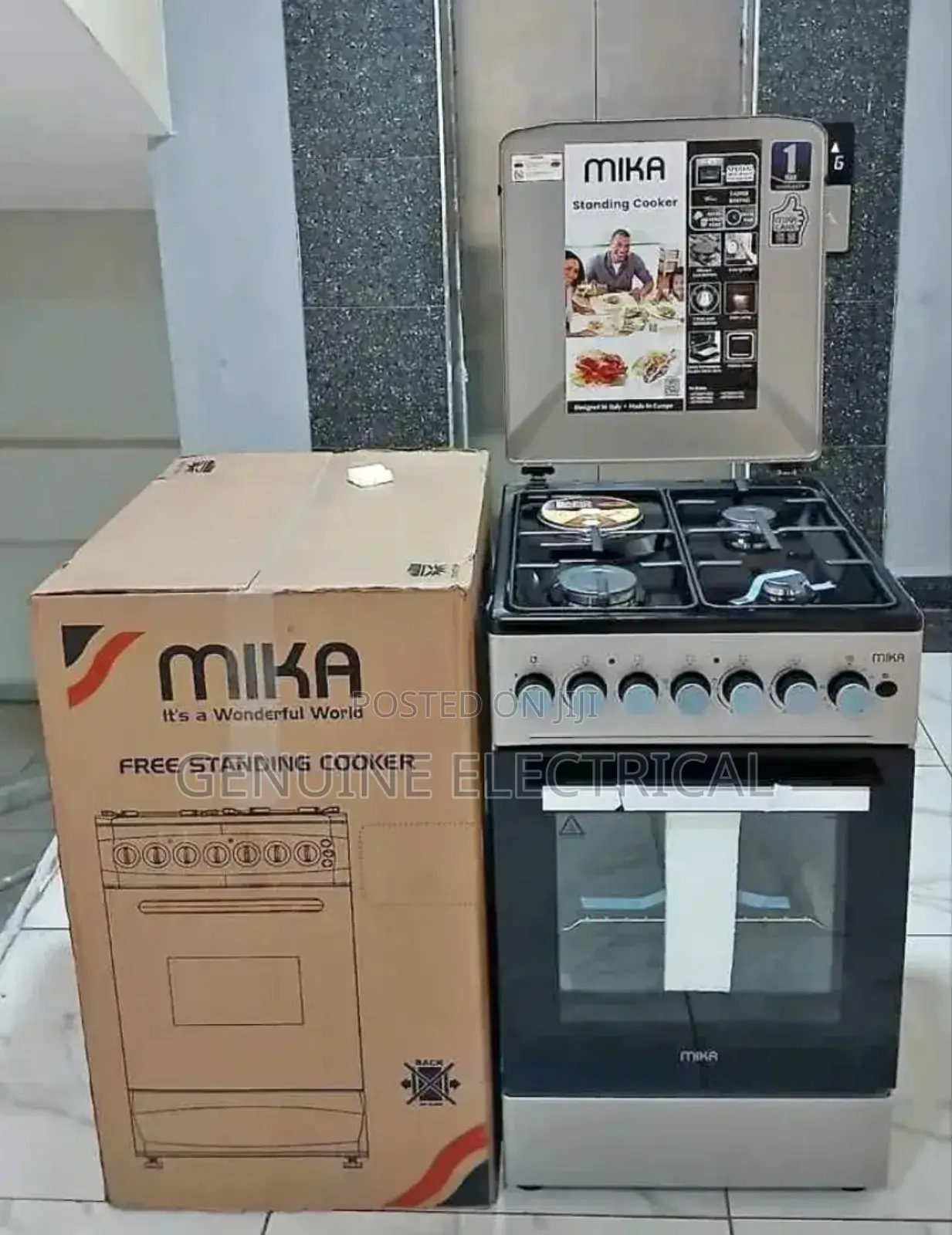 MIKA Standing Cooker 50cm by 60cm,3 Gas + 1 Hot Plate,