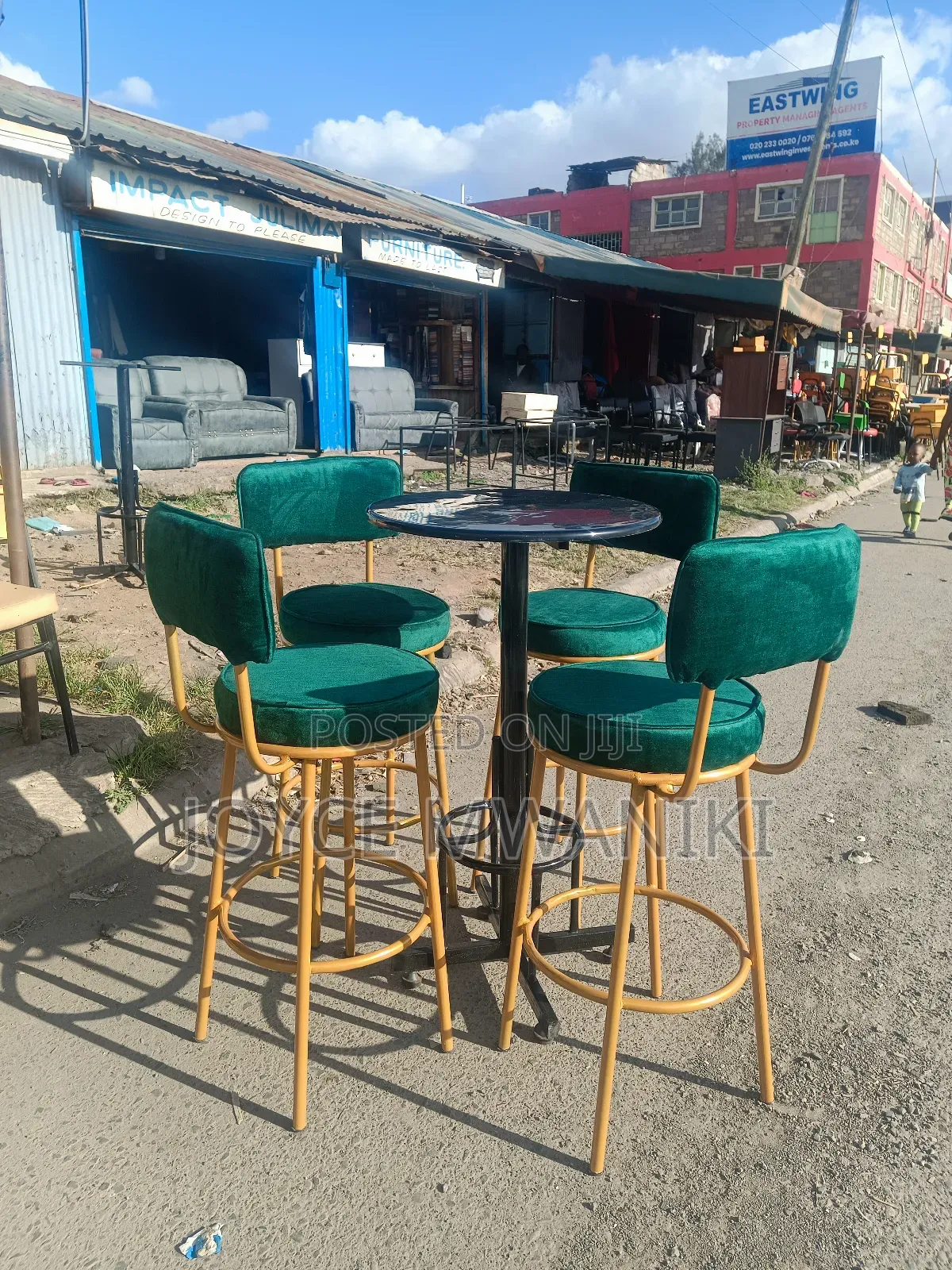High Bar Set or Counter Set, Emarld Green Stools 