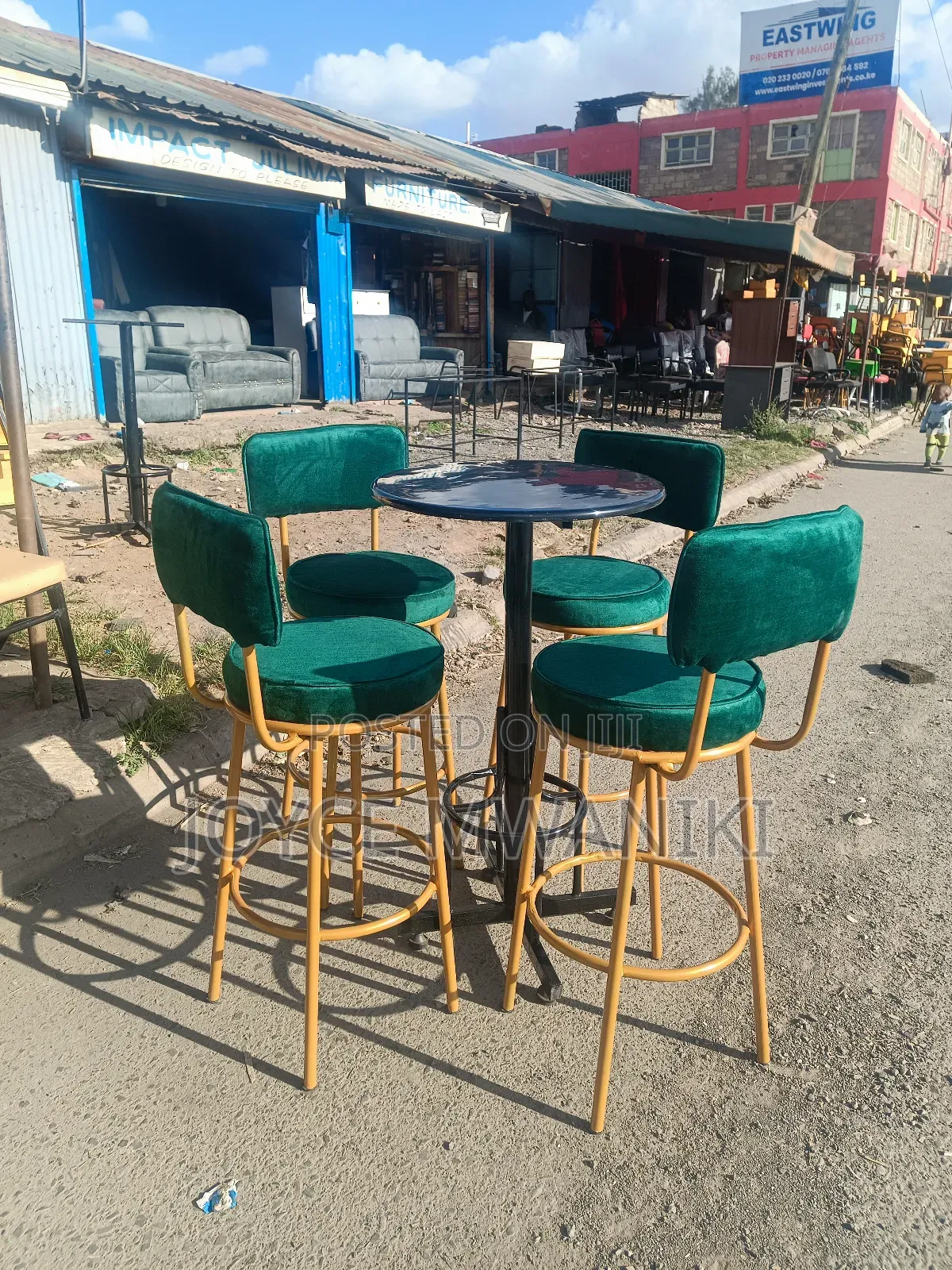 High Bar Set or Counter Set, Emarld Green Stools 