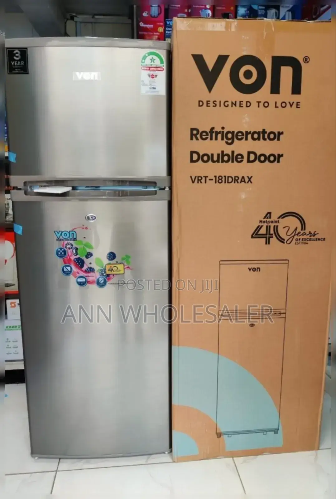 Silver Von Double Door Fridge 181litres Direct Cool /RE/97