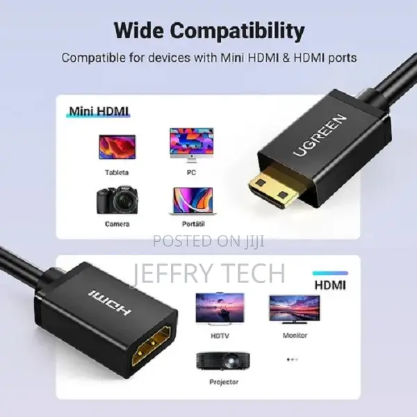 Ugreen Mini HDMI Male to HDMI Female V2.0 Adapter (22CM)