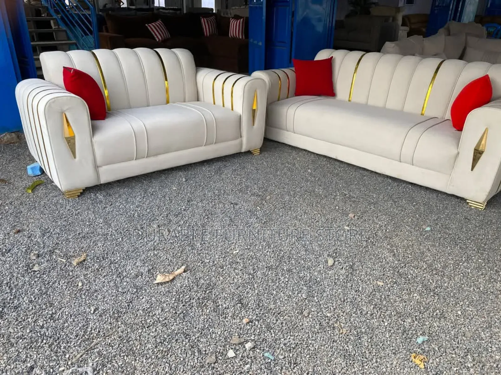 5 Seater Sofa 3-2 With Golden Riboon and Legs