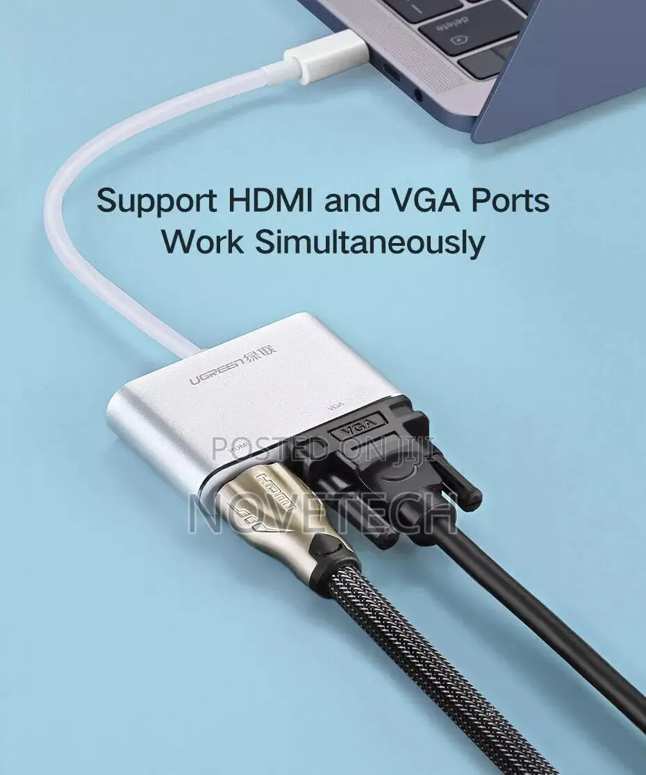 Type C Ugreen Usb-C to Hdmi+Vga Converter With Pd for Laptop