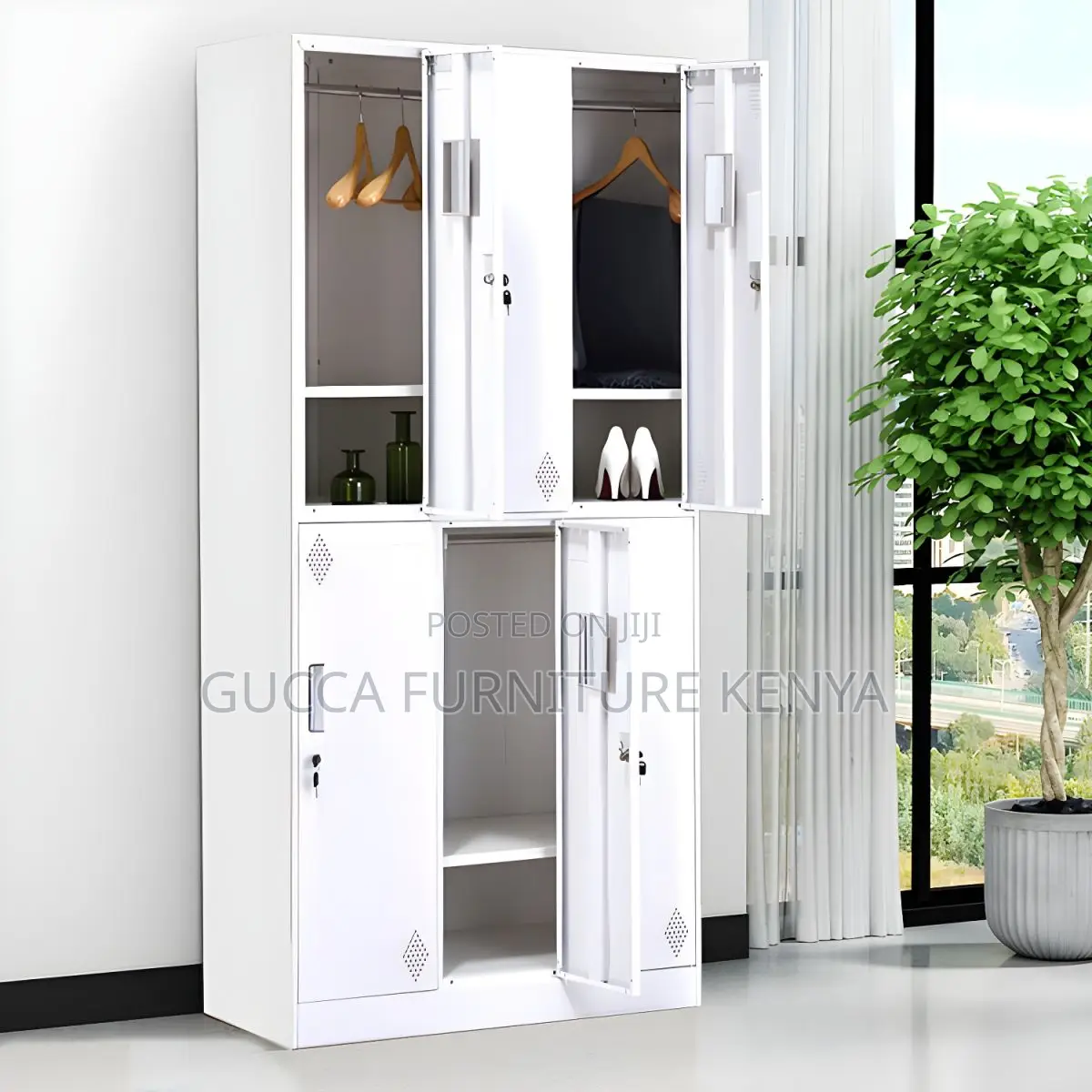 Cabinets:Office Contemporary Steel 6-Door Closet With Lock