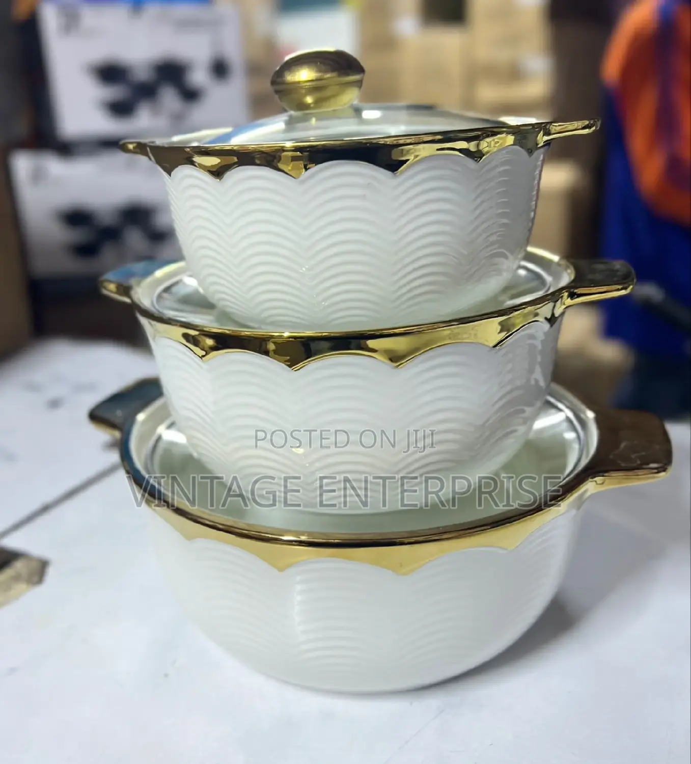 3pcs Ceramic Pots Gold