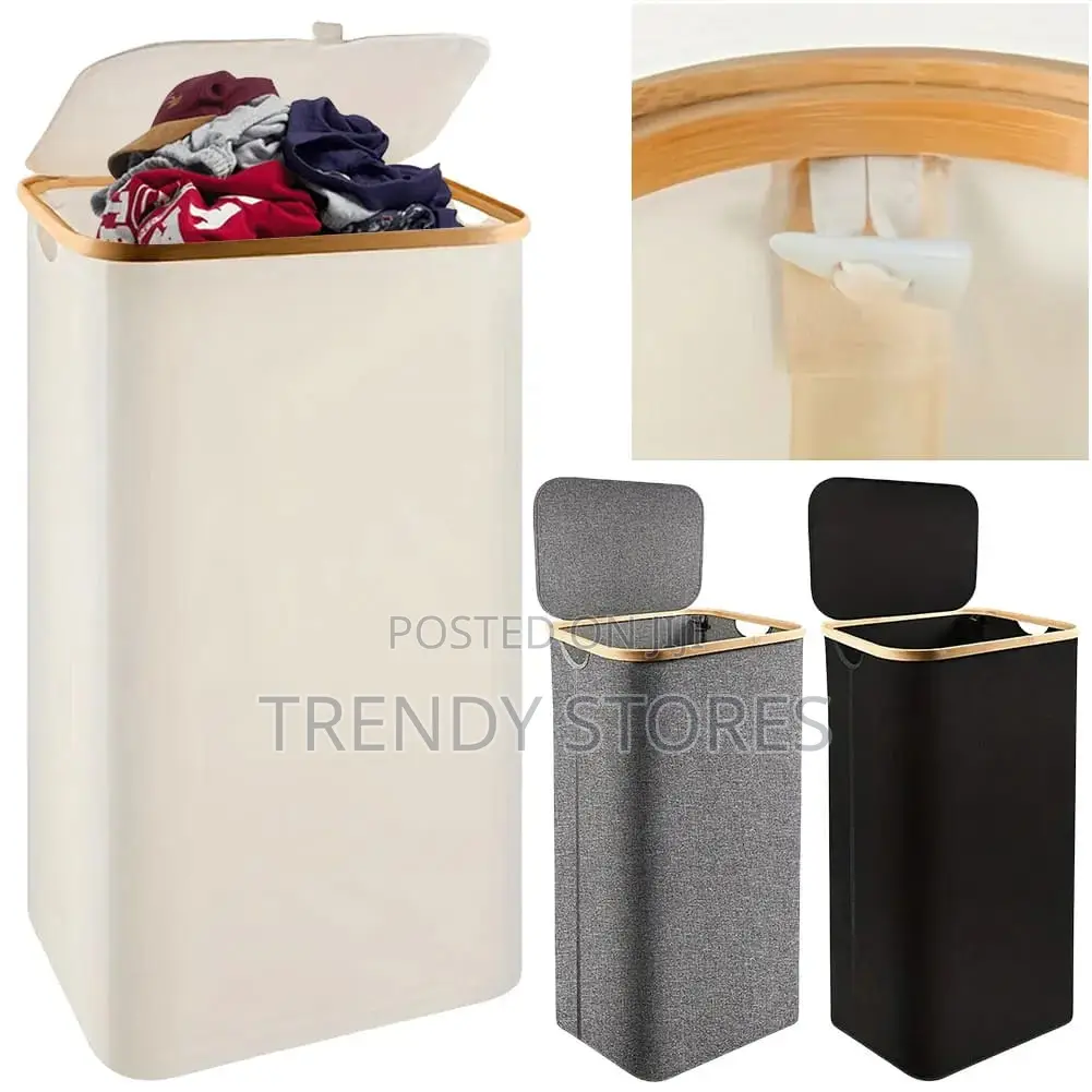 White Bamboo Foldable Laundry Basket