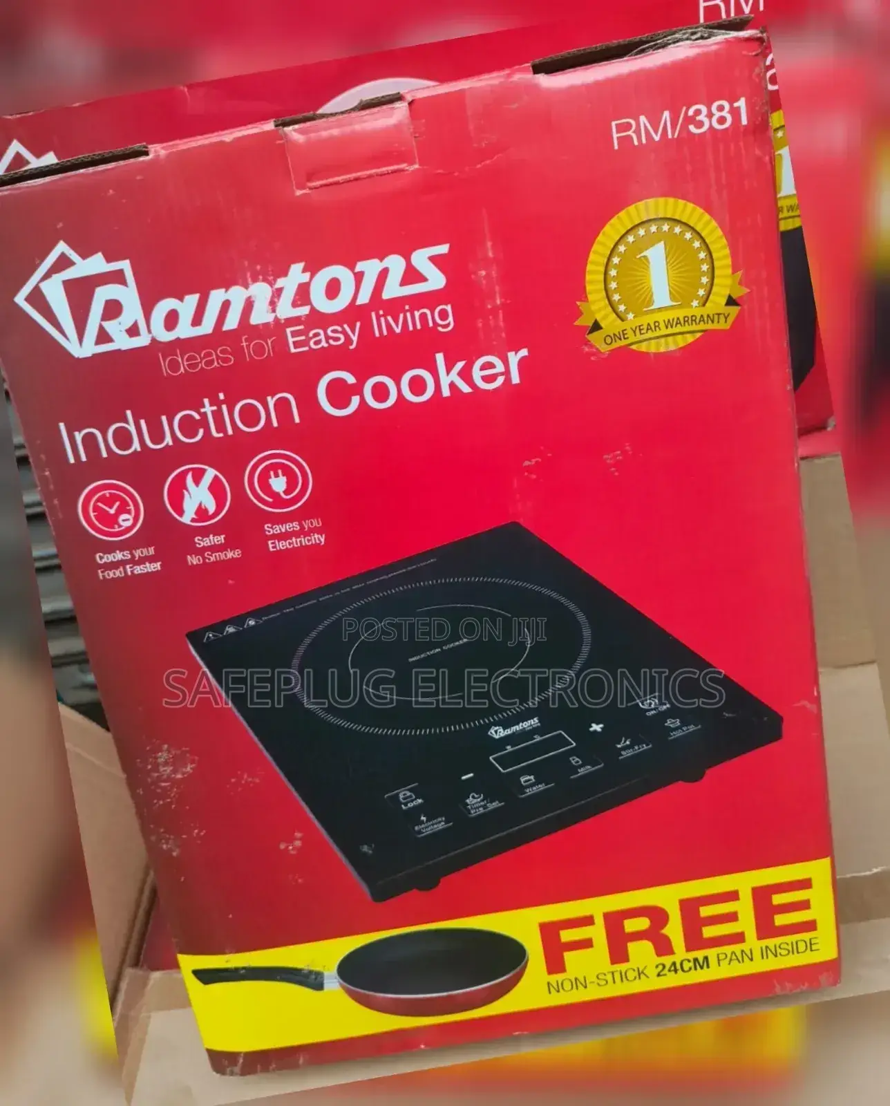 24cm, Free-Pan - Ramtons Digital Induction Glass Cooker