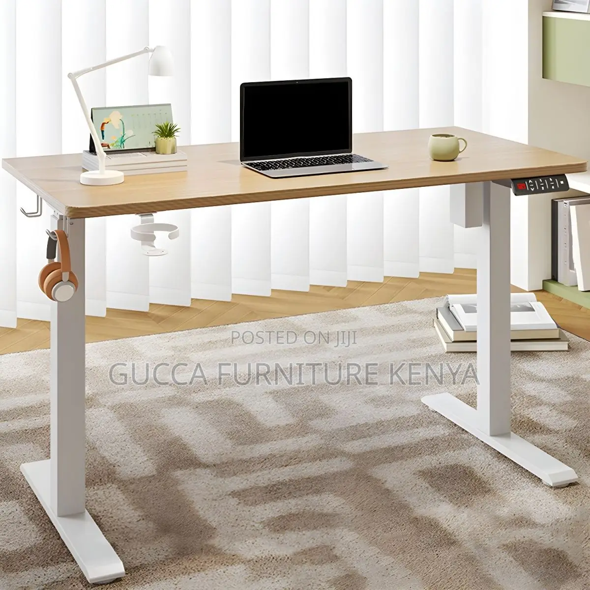 Office Tables: 160cm Natural Steel L-Shaped Standing Desk