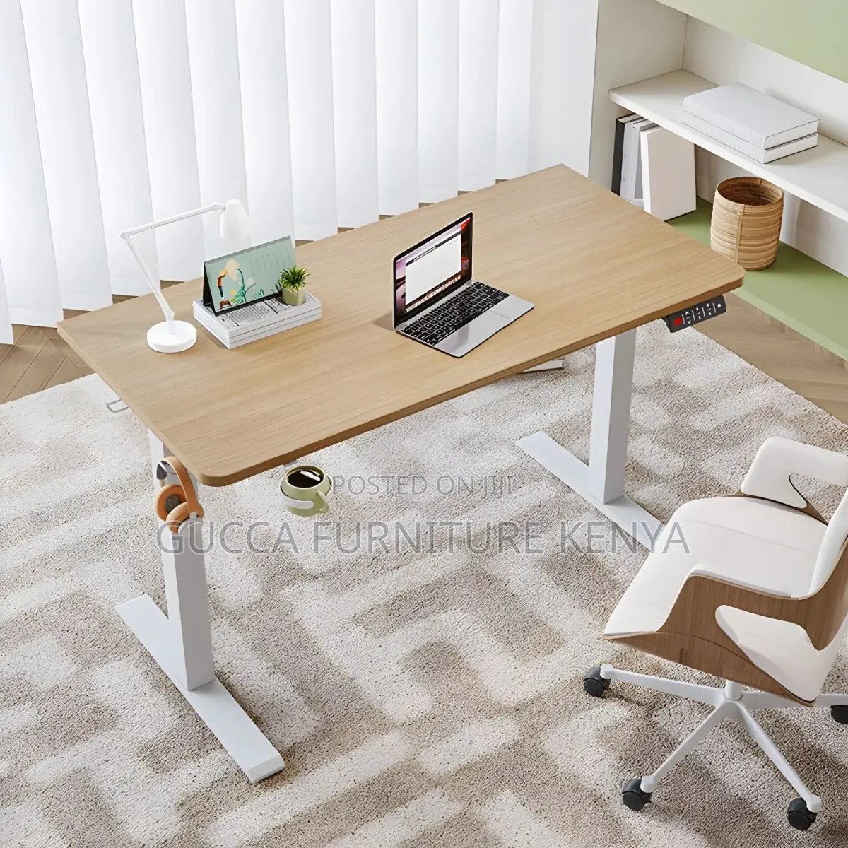 Office Tables: 160cm Natural Steel L-Shaped Standing Desk