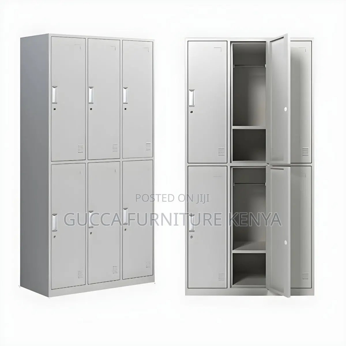 Cabinets: Metal Hinged 6-Locker Office Closet Cabinet