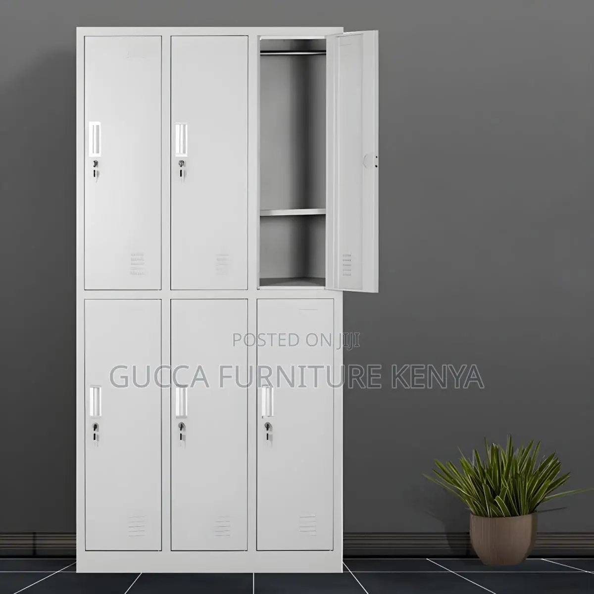 Cabinets: Metal Hinged 6-Locker Office Closet Cabinet