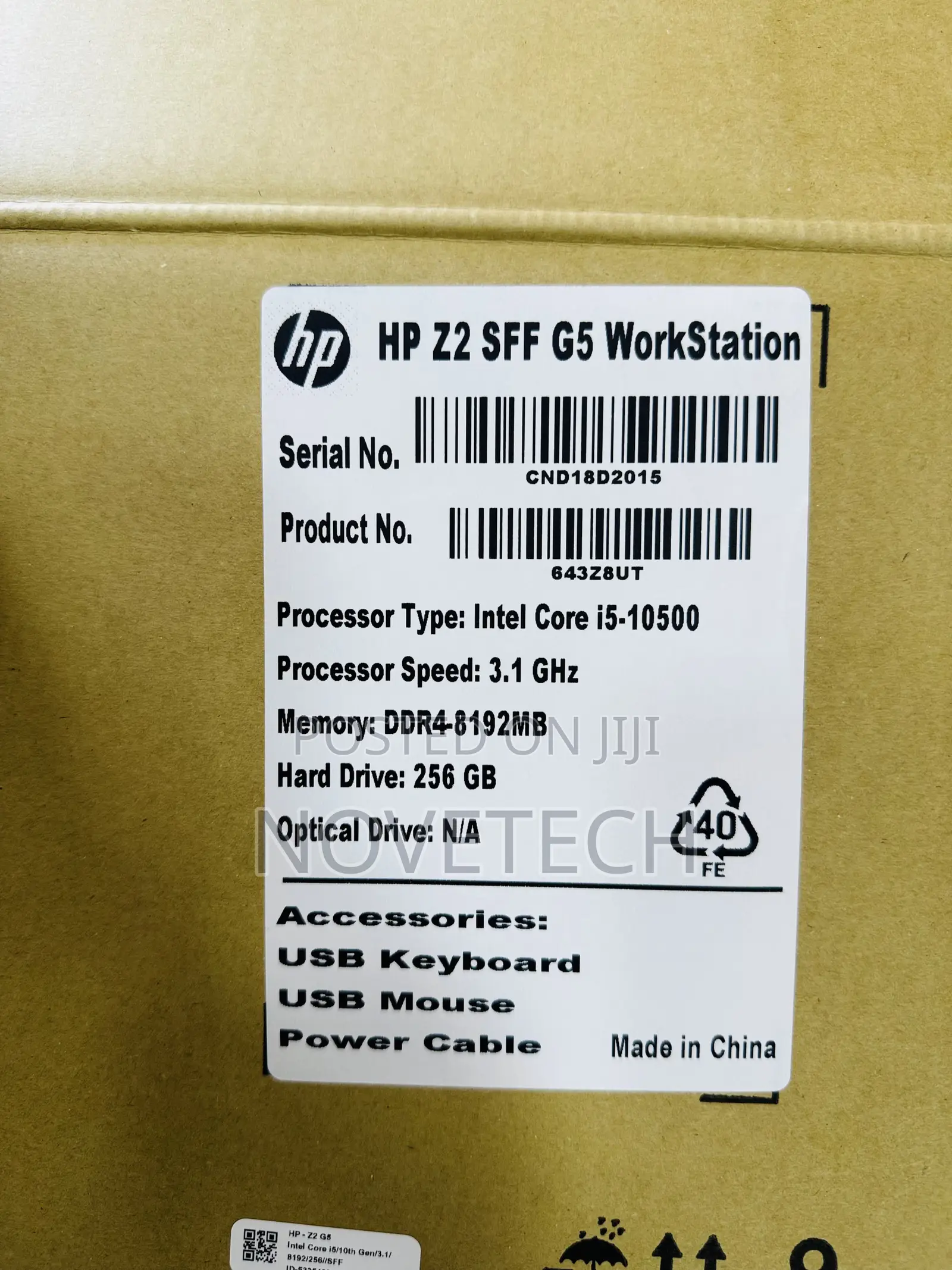Desktop Computer HP Z2 G5 SFF 8GB Intel Core I5 SSD 256GB