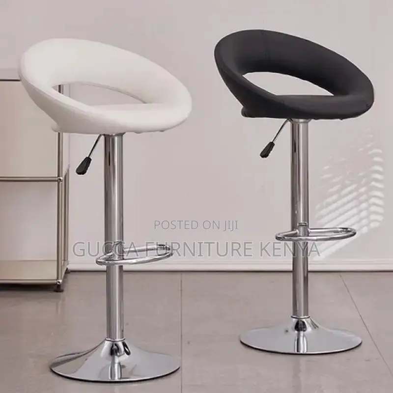 Home Chairs:Simple Midnight Black Bar Stool With Tanned Hide