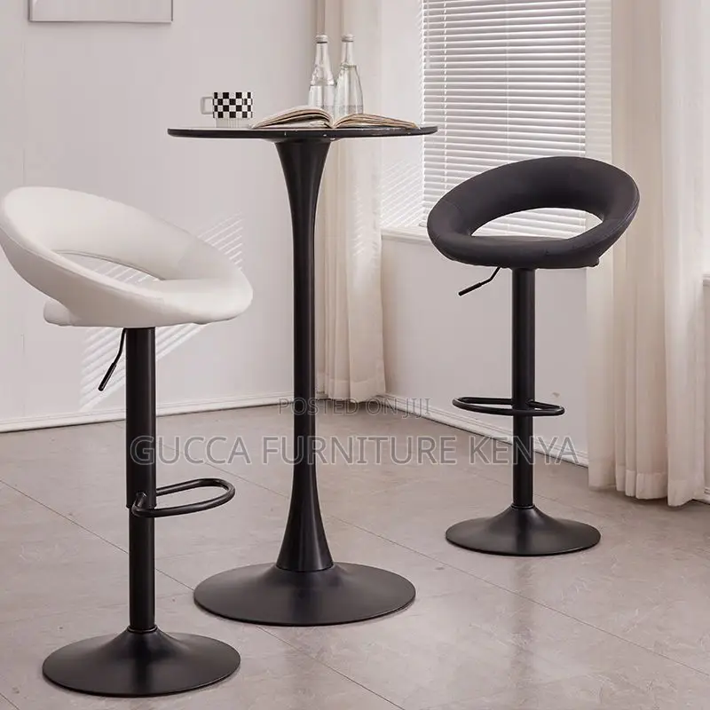 Home Chairs:Simple Midnight Black Bar Stool With Tanned Hide