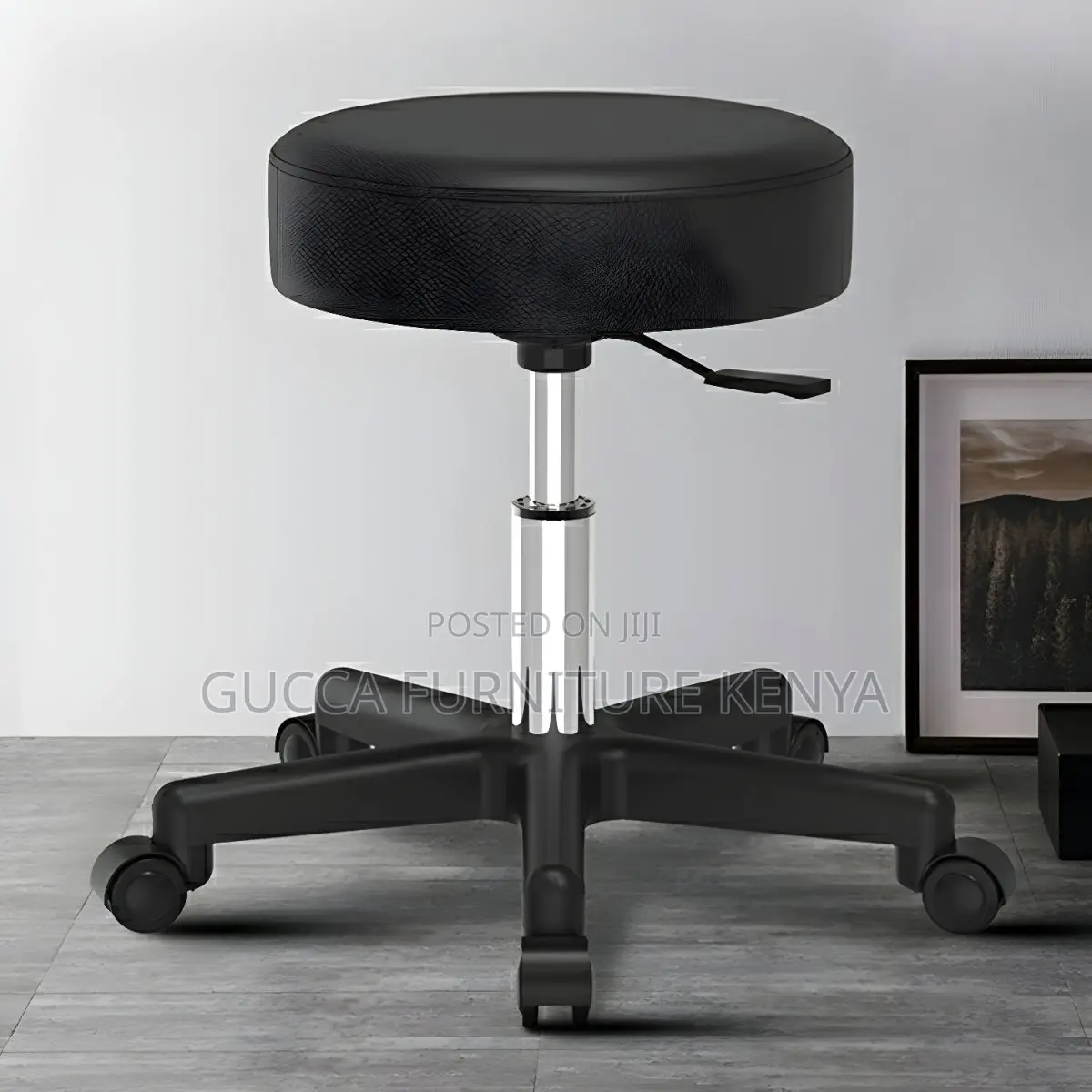 Home Chairs: Modern Sleek Black Faux Leather Round Stool