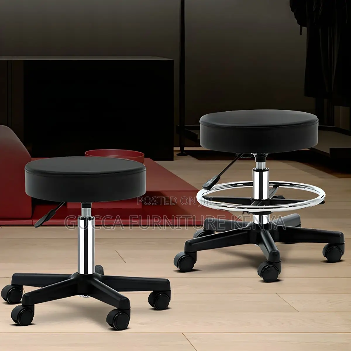 Home Chairs: Modern Sleek Black Faux Leather Round Stool