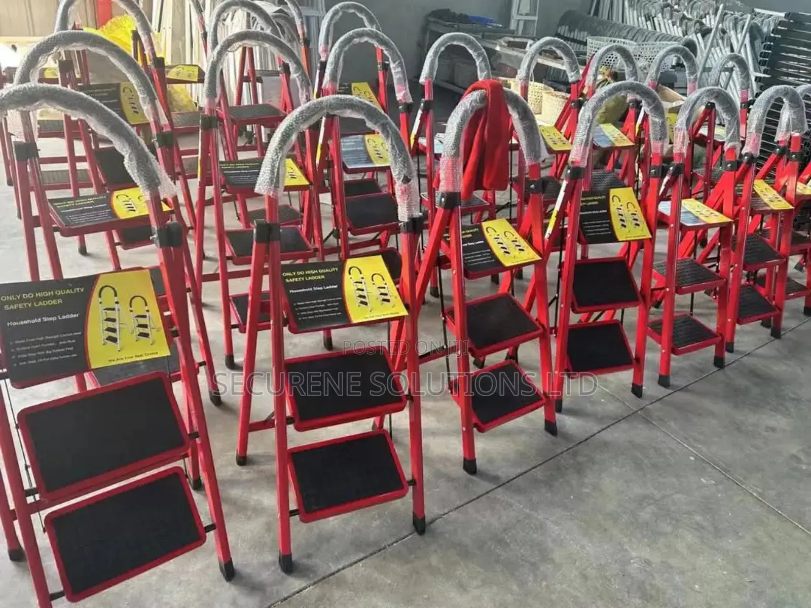 Red, Three-Step Household Ladder