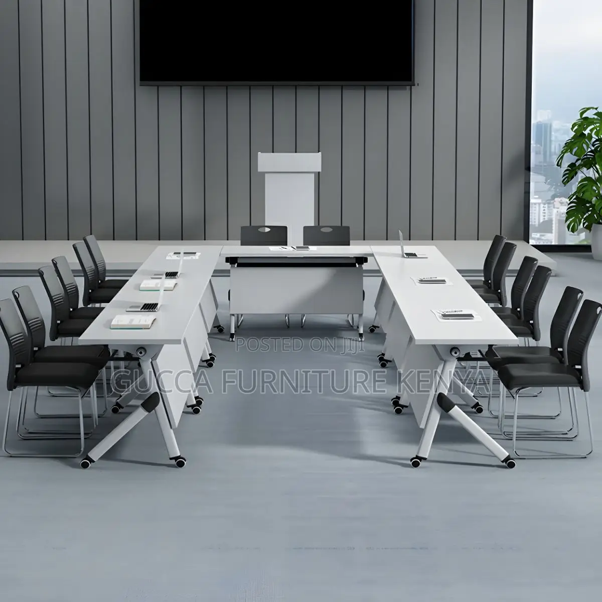 Office Tables:120cm Modern Table With Foldable Trestle Base