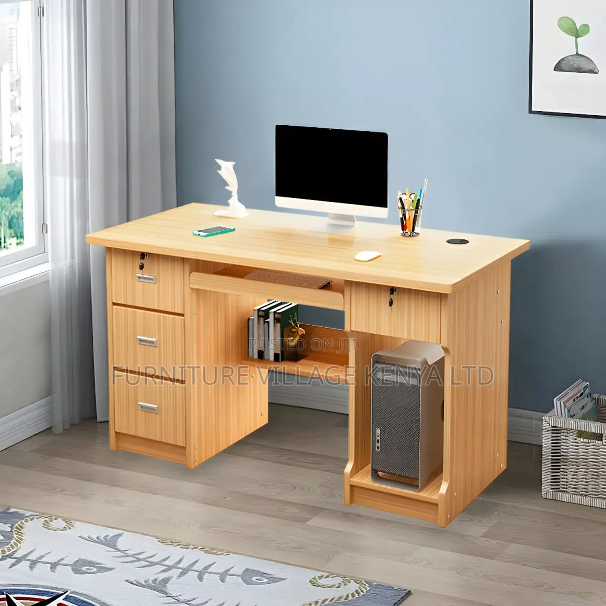 Office Desk With Locking Cabinet and File Drawer; 120cm