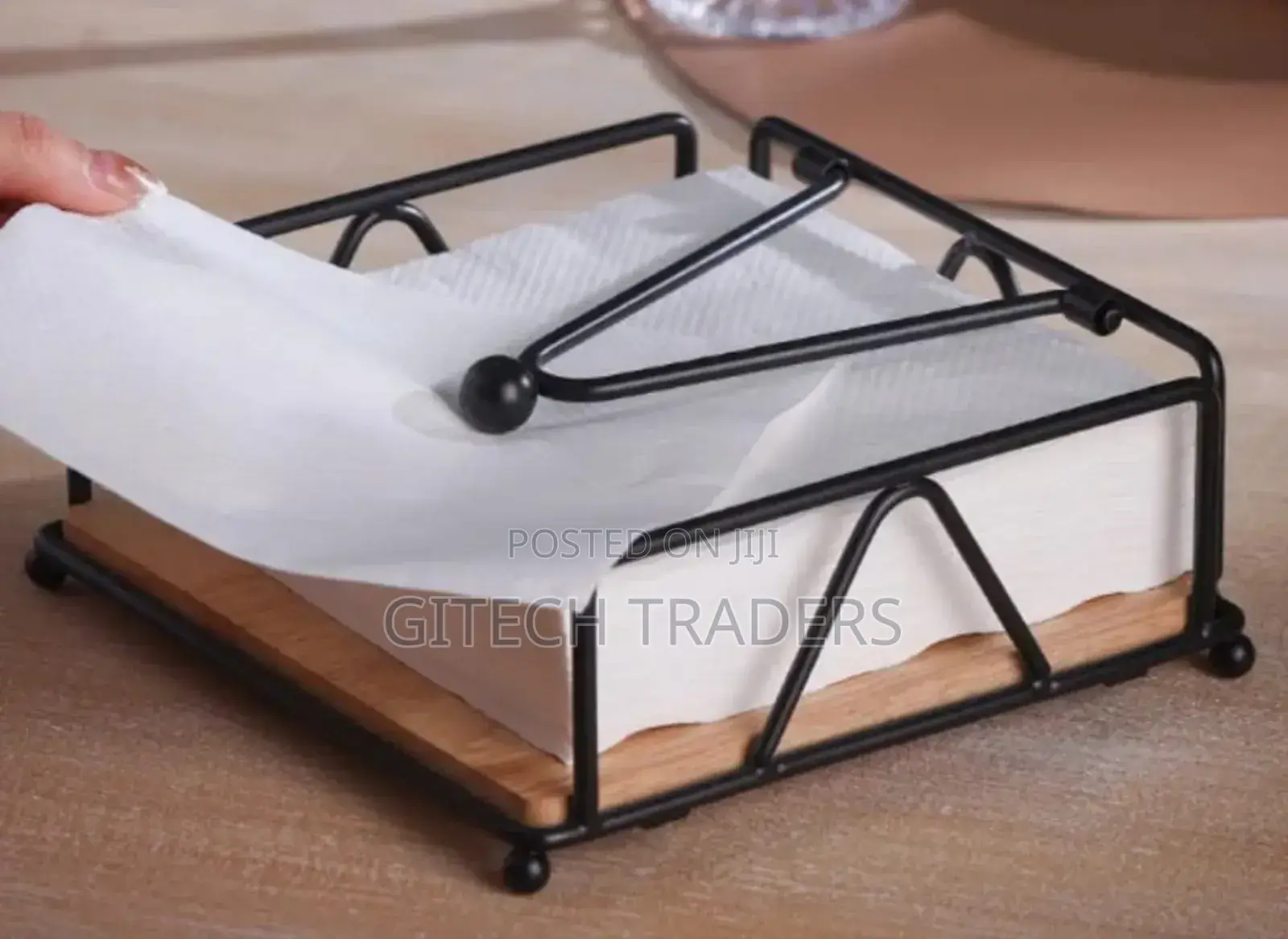 Napkin/ Serviette Holder With Bamboo Wood Base