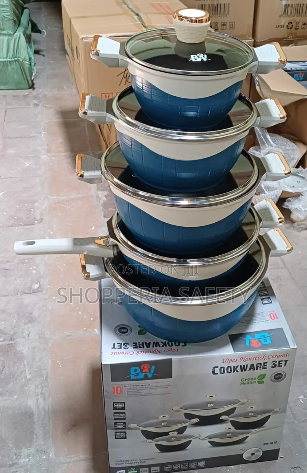 10 PCS Heavy Bv Ceramic Cookware Set- Blue