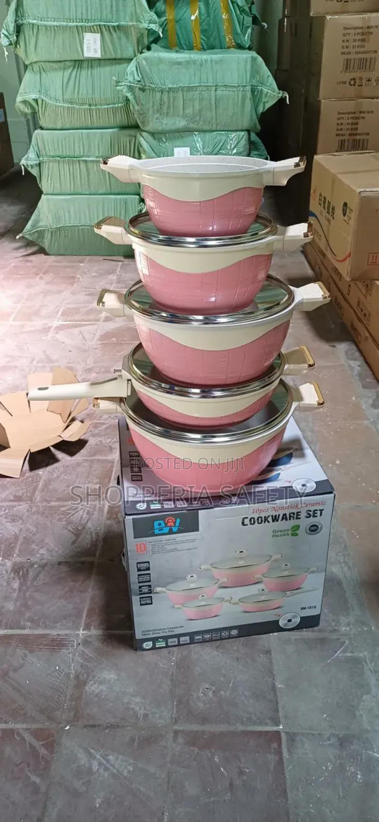 10 PCS Heavy Bv Ceramic Cookware Set- Pink