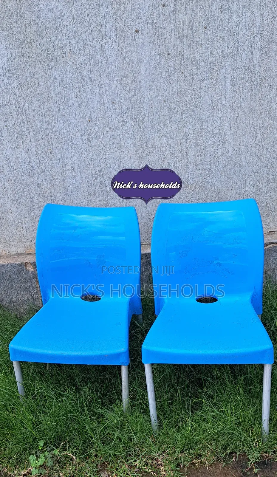 Sky Blue Armless Plastic Chairs With Metal Tubing Legs