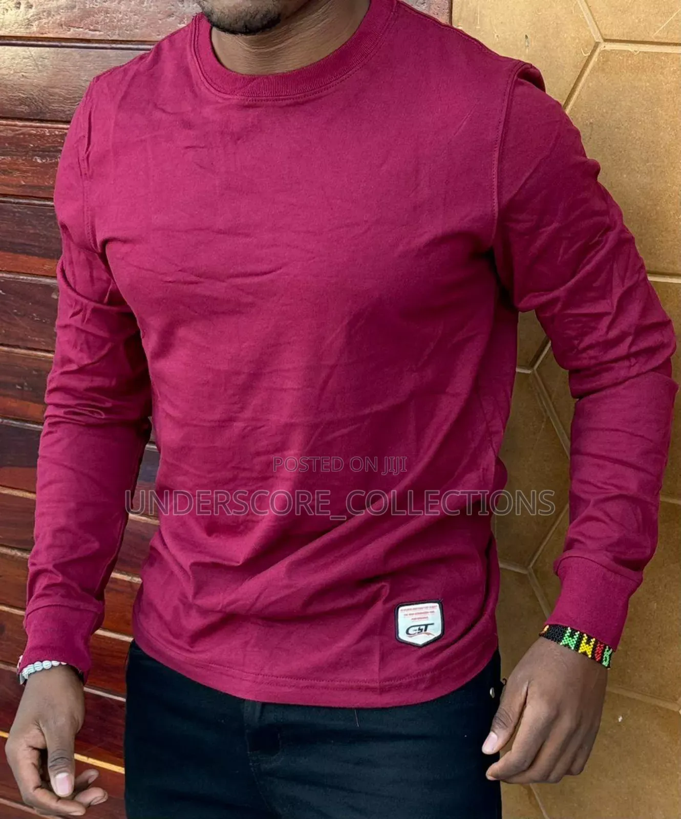 Maroon Long Sleeved Men's T-Shirts